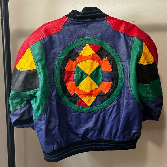 WINLIT Leather Multicolor Jacket RARE VTG 70s 80s Sz LG - Picture 2 of 8